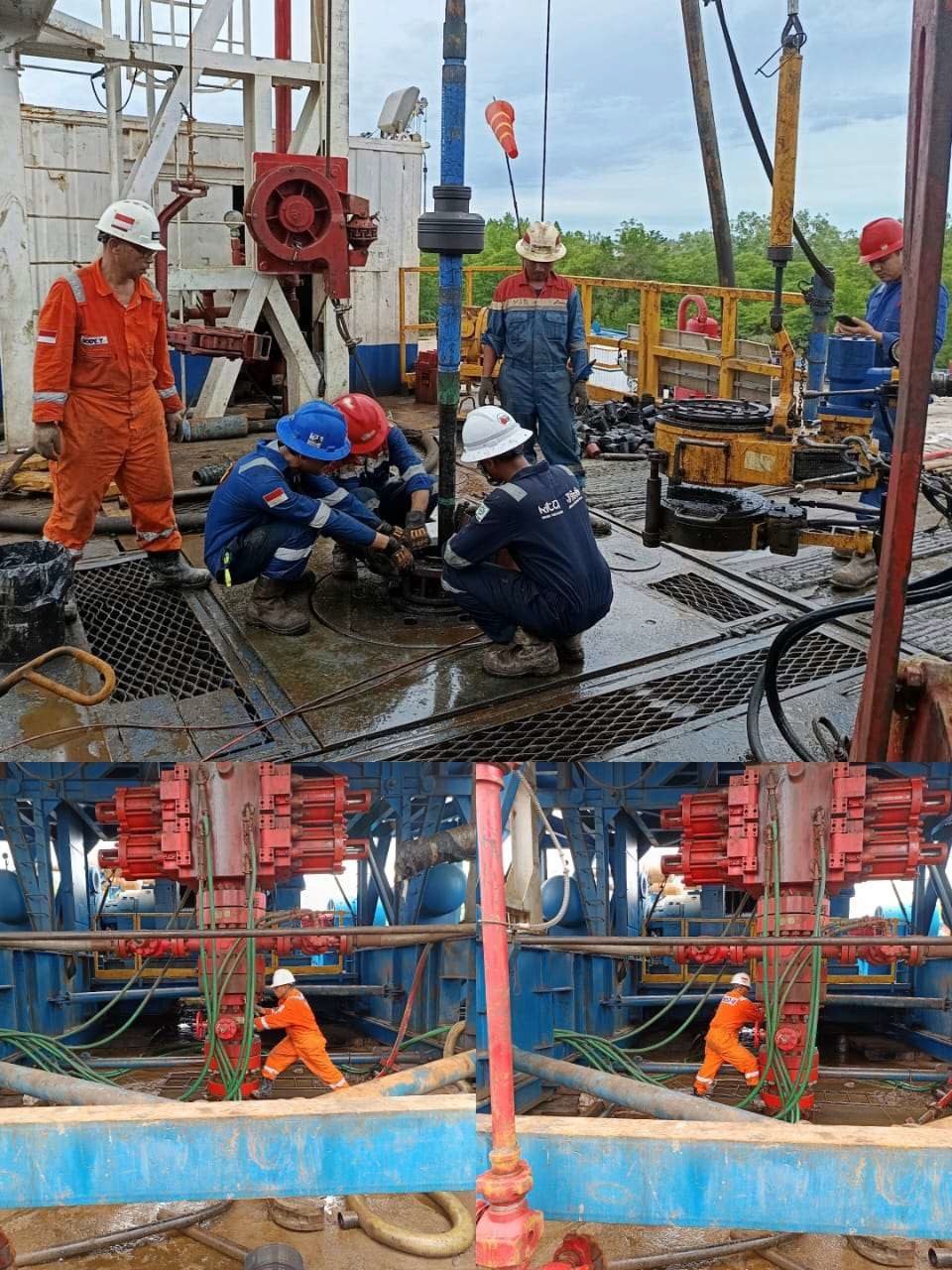 Crew on a rig floor during a workover