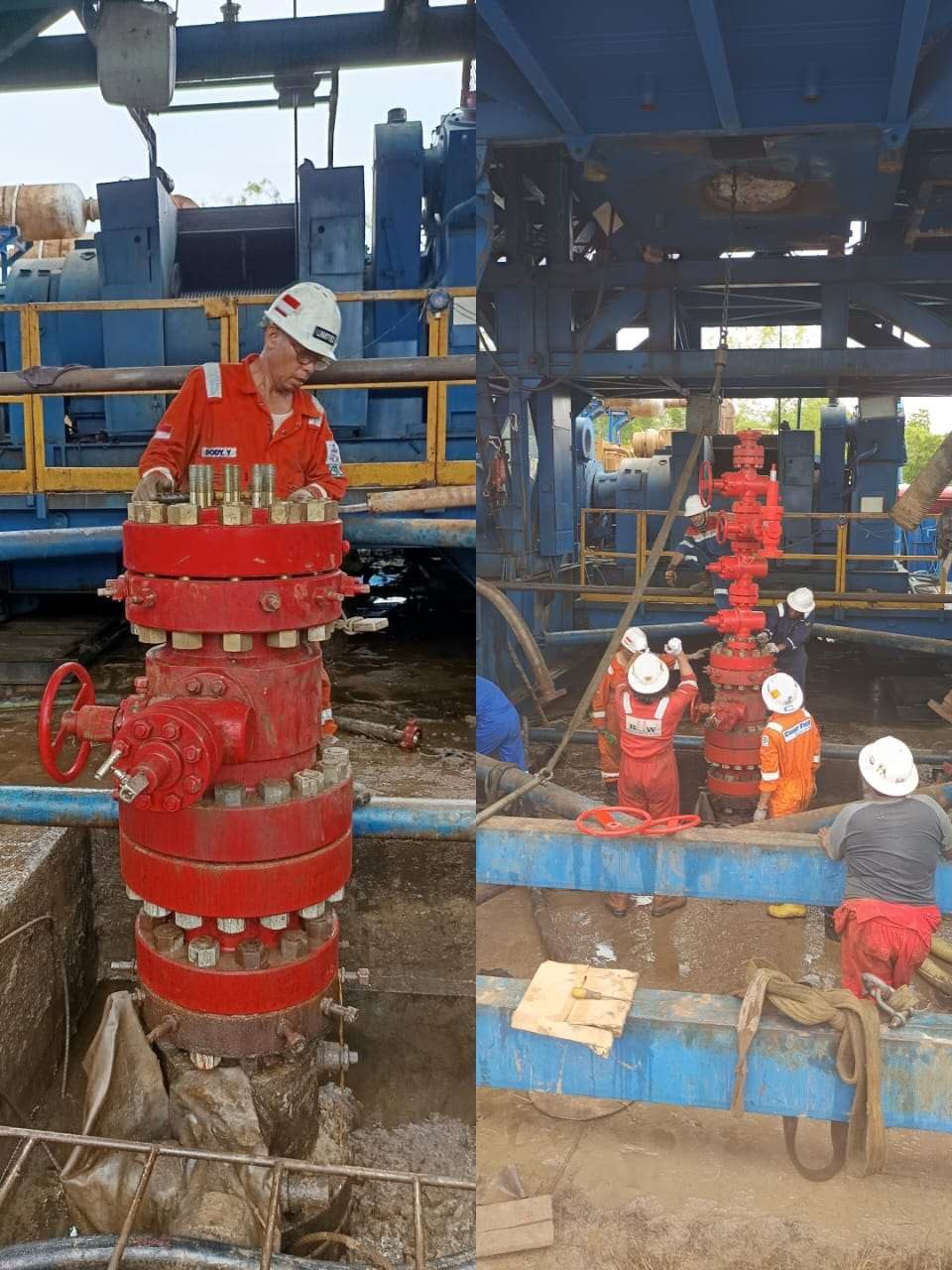 Crew installing a wellhead on location